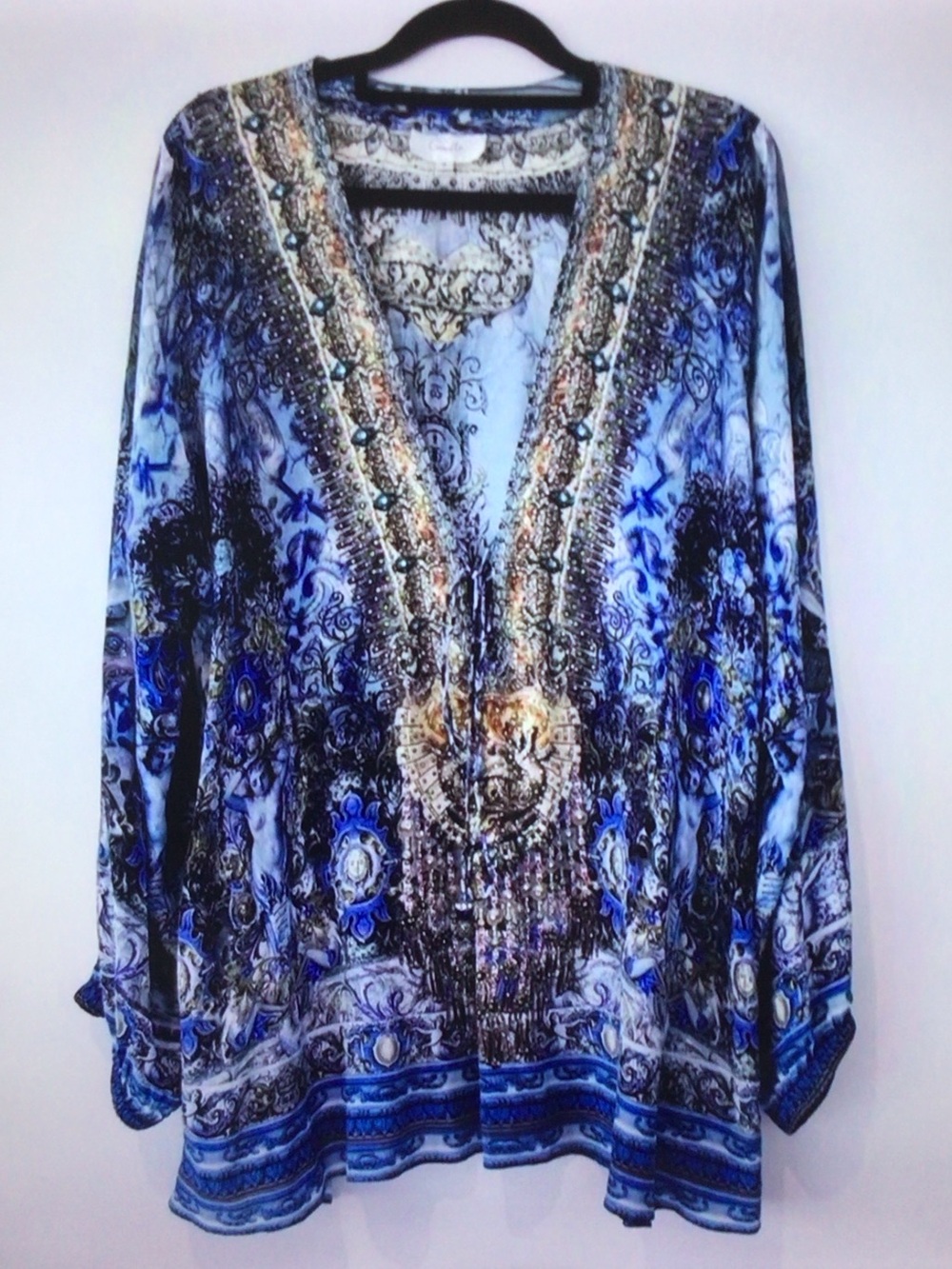 Camilla Blue and Gold Ornate V-Neck Embellished Tunic